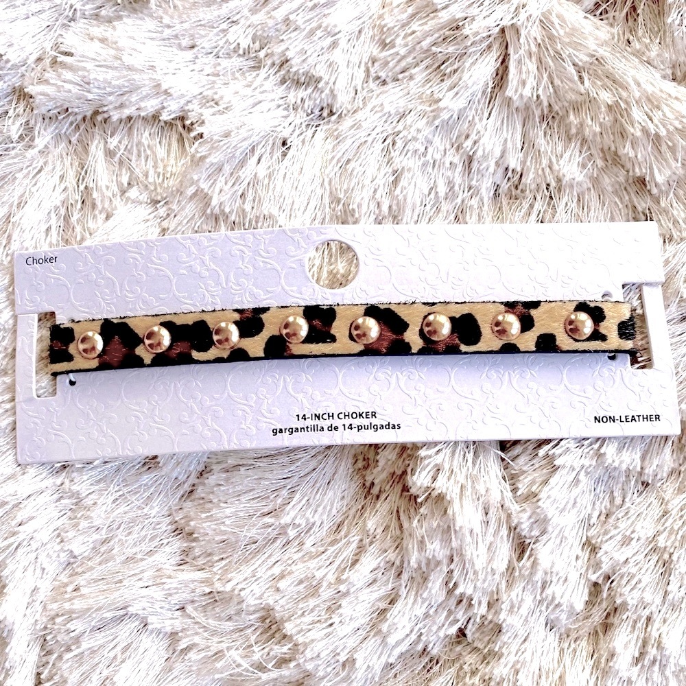14” Cheetah Gold Studded Choker Necklace